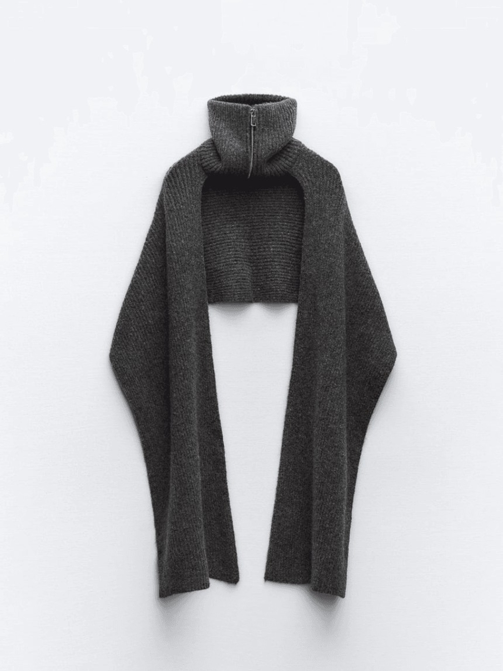 Charcoal Grey Cropped Funnel Neck Women's Sweater